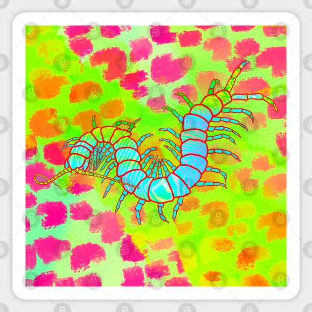 Pretty Centipede | Cheetah Print (Deep Pink/Chartreuse) Sticker by techno-mantis